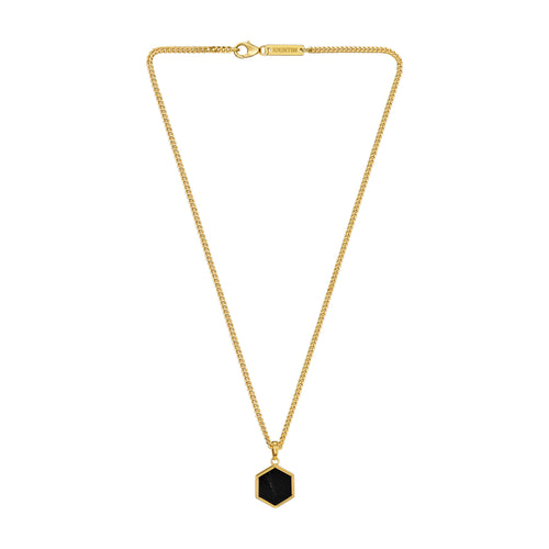 HEXAGON BLACK MARBLE NECKLACE 925 SILVER 18 CARAT GOLD PLATED - IDENTIM®