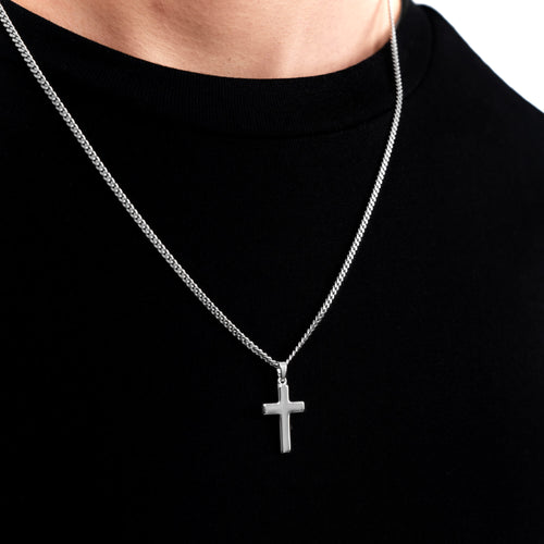 CROSS NECKLACE POLISHED 925 SILVER RHODIUM PLATED - IDENTIM®