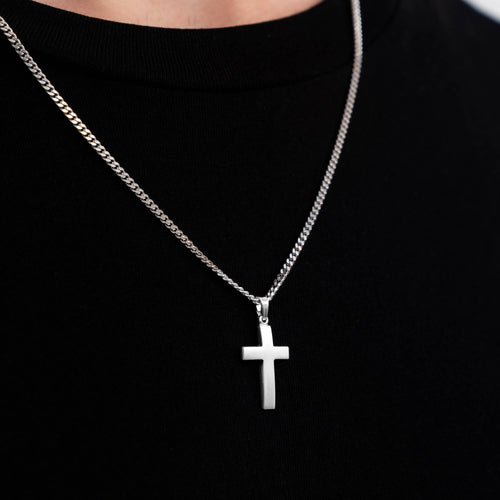 CROSS NECKLACE MATTED 925 SILVER RHODIUM PLATED - IDENTIM®