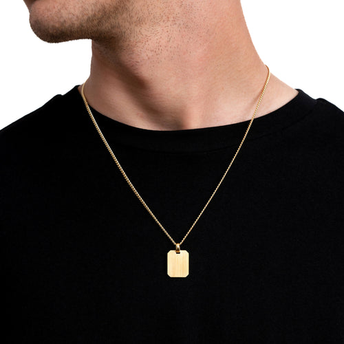 ENGRAVING PLATE OCTAGON NECKLACE 925 SILVER 18 CARAT GOLD PLATED - IDENTIM®