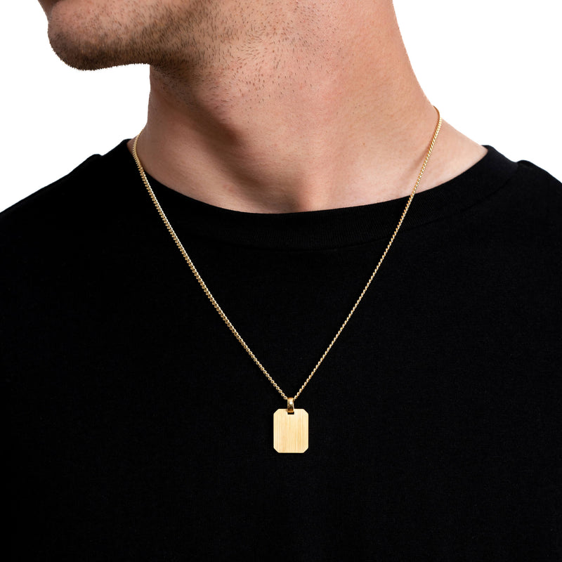 ENGRAVING PLATE OCTAGON NECKLACE 925 SILVER 18 CARAT GOLD PLATED