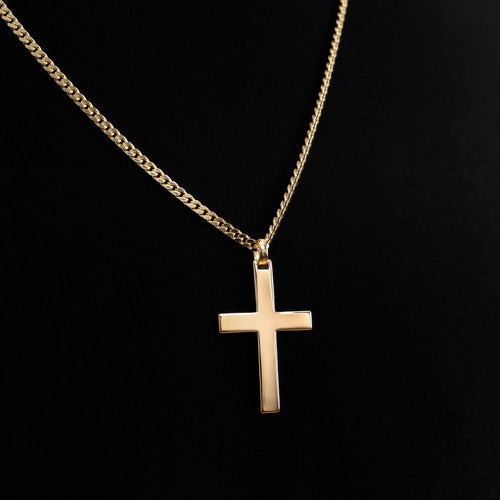 CROSS NECKLACE POLISHED 925 SILVER 18 CARAT GOLD PLATED - IDENTIM®