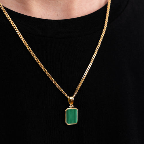 MALACHITE OCTAGON NECKLACE 925 SILVER 18 CARAT GOLD PLATED - IDENTIM®