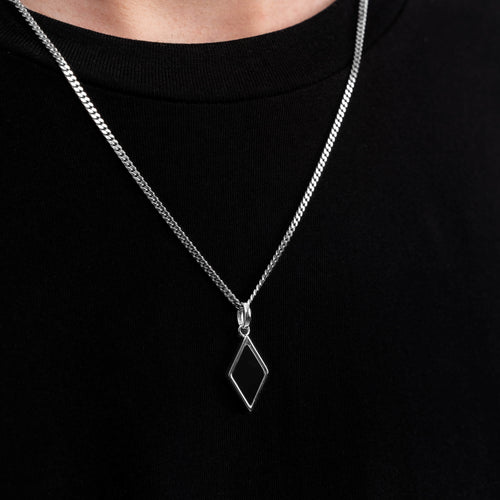 ONYX DIAMOND NECKLACE 925 SILVER RHODIUM PLATED - IDENTIM®