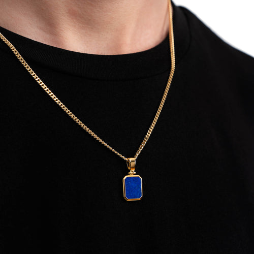 LAPIS OCTAGON NECKLACE 925 SILVER 18 CARAT GOLD PLATED - IDENTIM®