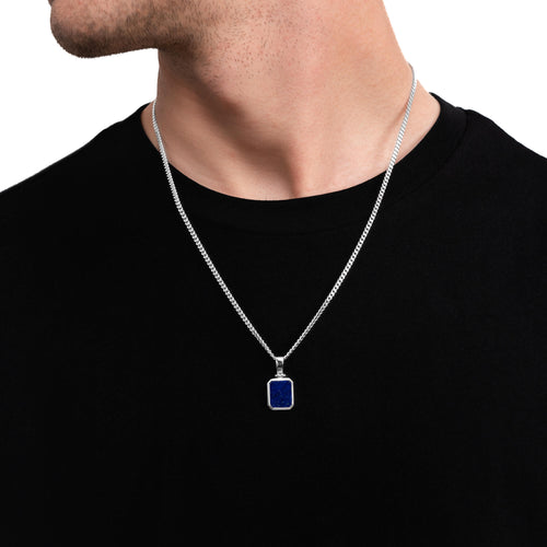 LAPIS OCTAGON NECKLACE 925 SILVER RHODIUM-PLATED - IDENTIM®