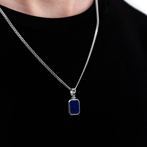 LAPIS OCTAGON NECKLACE 925 SILVER RHODIUM-PLATED - IDENTIM®