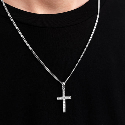 CROSS NECKLACE ICED OUT 925 SILVER RHODIUM PLATED - IDENTIM®