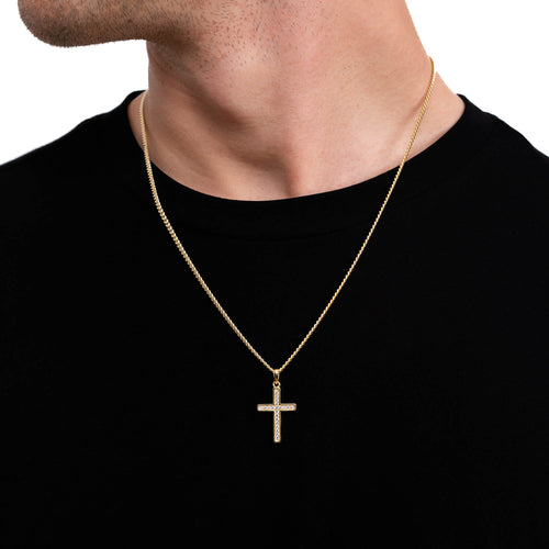 CROSS NECKLACE ICED OUT 925 SILVER 18 CARAT GOLD PLATED - IDENTIM®