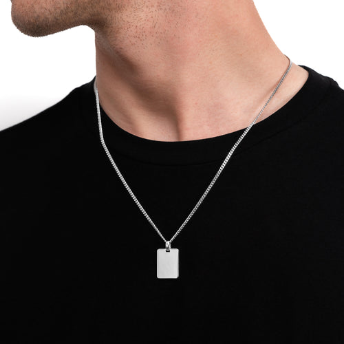 engraving plate rectangular necklace large 925 silver rhodium-plated - IDENTIM®