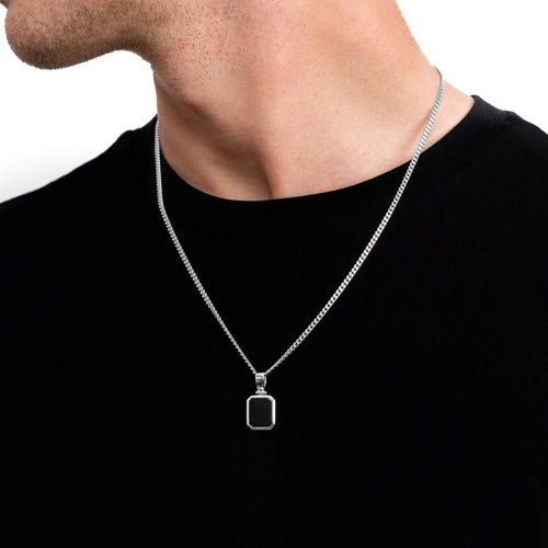 ONYX OCTAGON NECKLACE 925 SILVER RHODIUM-PLATED - IDENTIM®