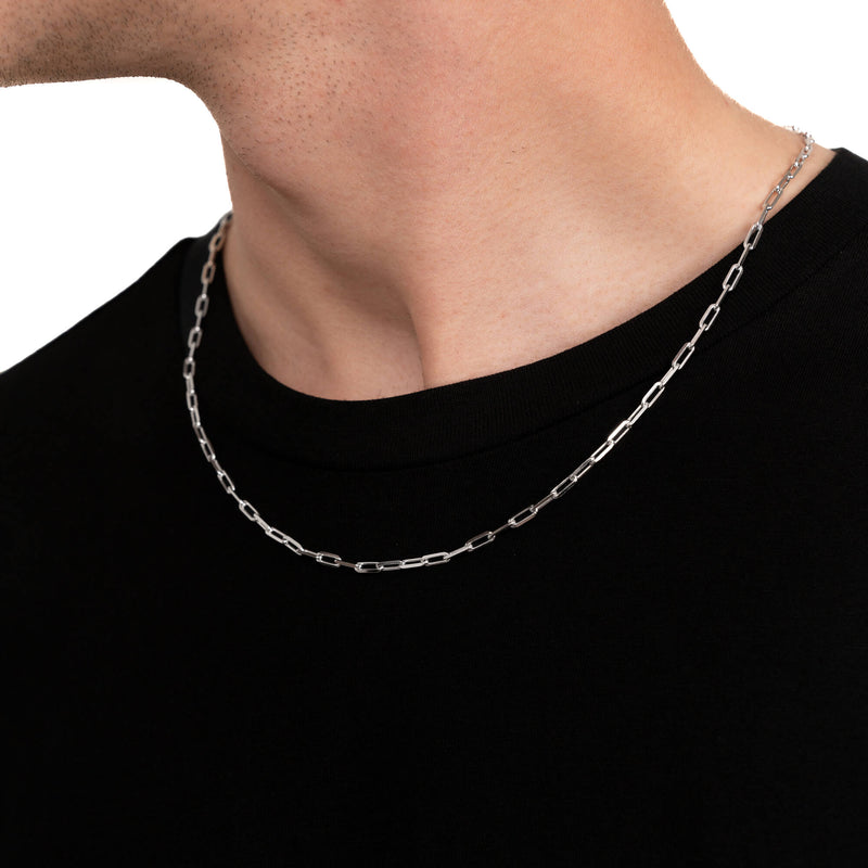 PAPERCLIP CHAIN 925 SILVER RHODIUM-PLATED