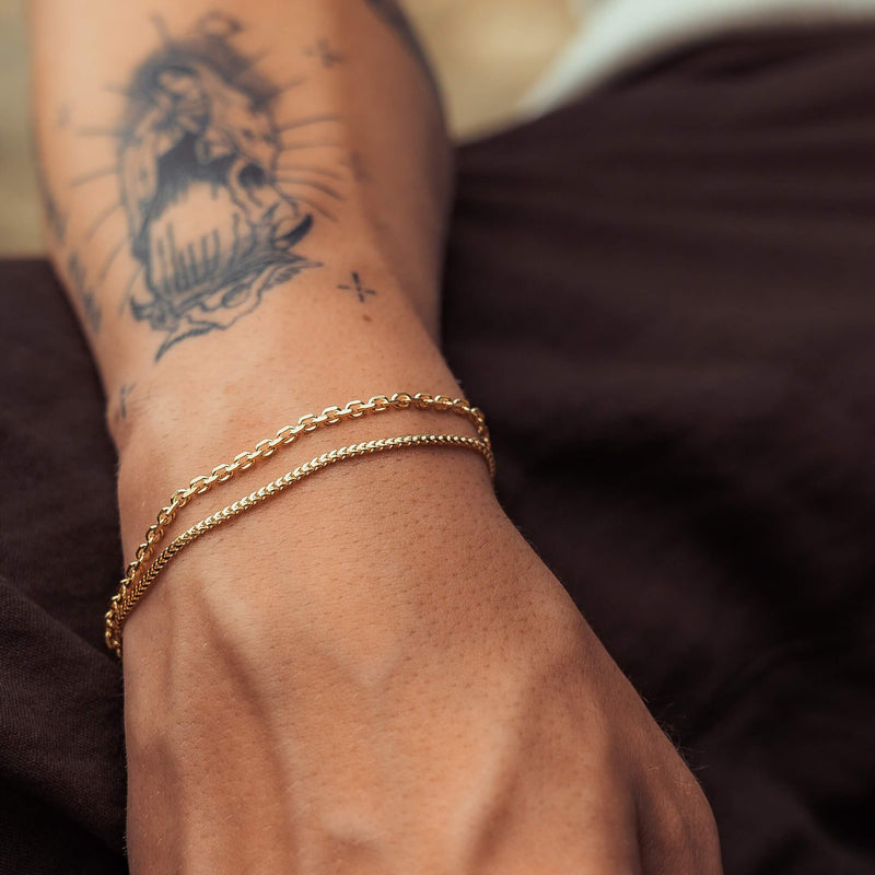 BRACELET SET ERBS FRANCO GOLD BRACELET 925 SILVER 18 CARAT GOLD PLATED