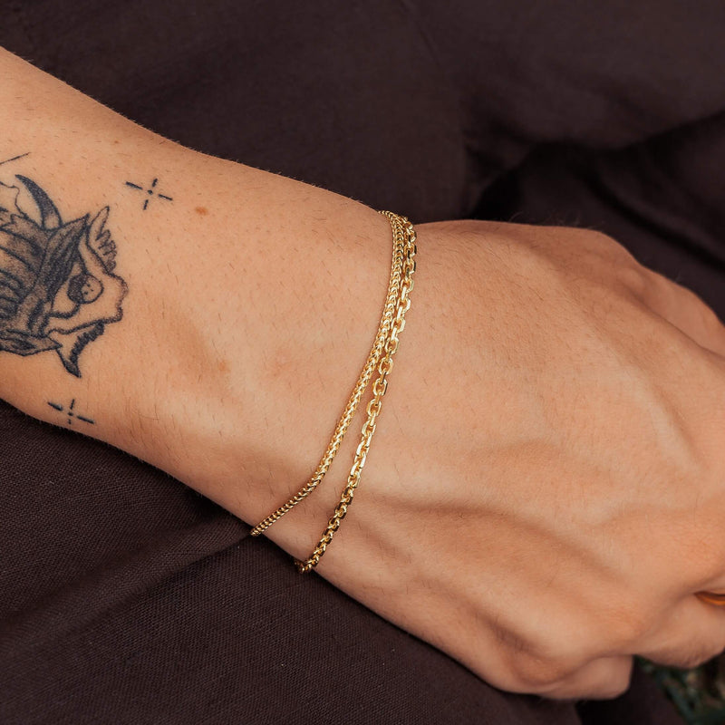 BRACELET SET ERBS FRANCO GOLD BRACELET 925 SILVER 18 CARAT GOLD PLATED