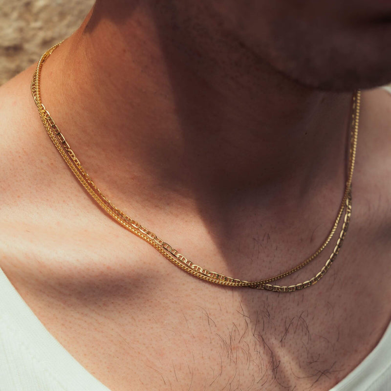 FRANCO & CURB CHAIN SET 925 SILVER 18 CARAT GOLD PLATED