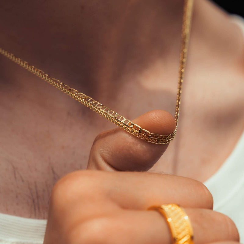 FRANCO & CURB CHAIN SET 925 SILVER 18 CARAT GOLD PLATED