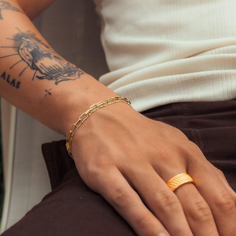 BRACELET SET PAPERCLIP GOLD BRACELET 925 SILVER 18 CARAT GOLD PLATED