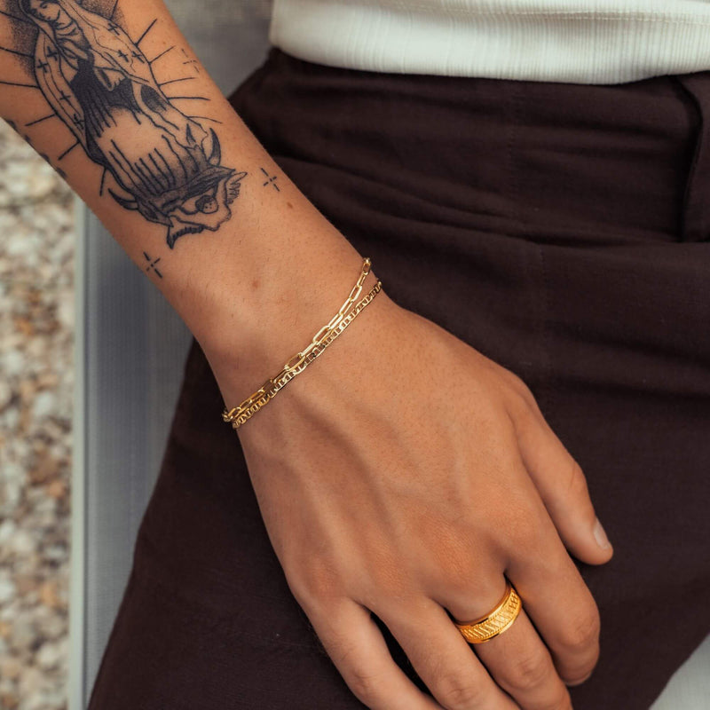 BRACELET SET PAPERCLIP GOLD BRACELET 925 SILVER 18 CARAT GOLD PLATED