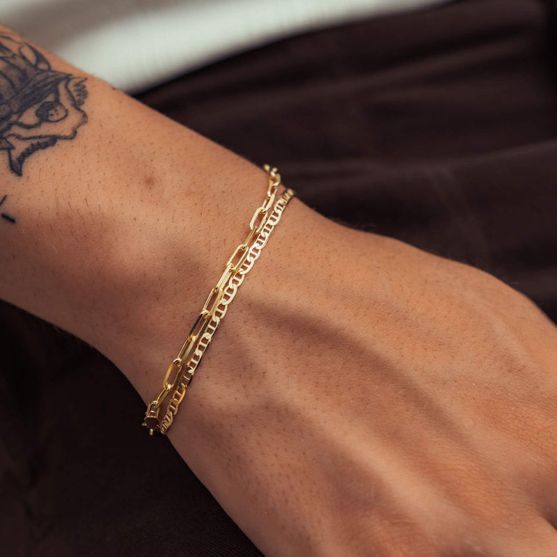 BRACELET SET PAPERCLIP GOLD BRACELET 925 SILVER 18 CARAT GOLD PLATED