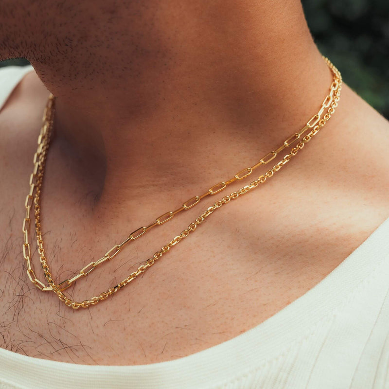PAPERCLIP & PEA CHAIN SET 925 SILVER 18 CARAT GOLD PLATED