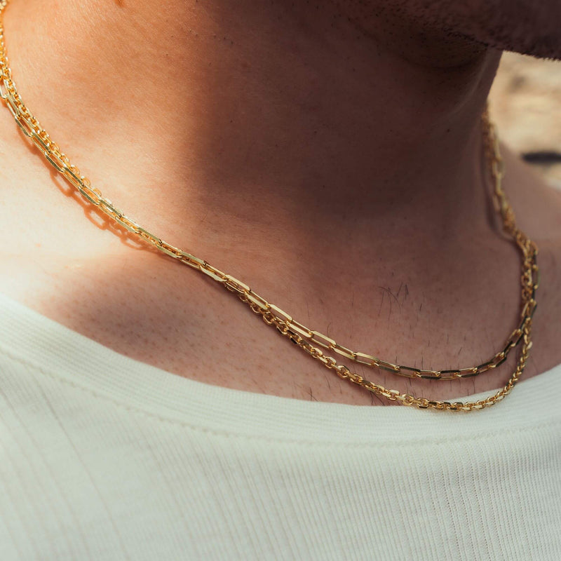 PAPERCLIP & PEA CHAIN SET 925 SILVER 18 CARAT GOLD PLATED