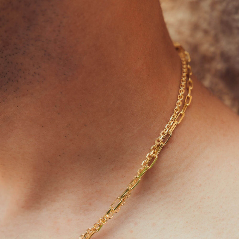 PAPERCLIP & PEA CHAIN SET 925 SILVER 18 CARAT GOLD PLATED