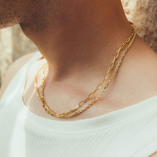 PAPERCLIP & PEA CHAIN SET 925 SILVER 18 CARAT GOLD PLATED - IDENTIM®
