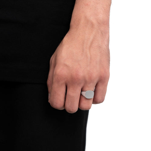 SIGNET RING BRUSHED SQUARE 925 SILVER RHODIUM PLATED - IDENTIM®