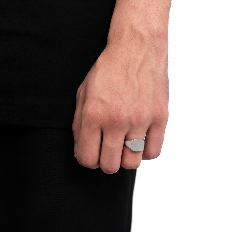 Signet ring brushed square 925 silver rhodium-plated