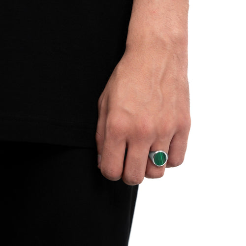 SEALING RING MALACHITE OVAL 585, 750 WHITE GOLD, 950 PLATINUM - IDENTIM®
