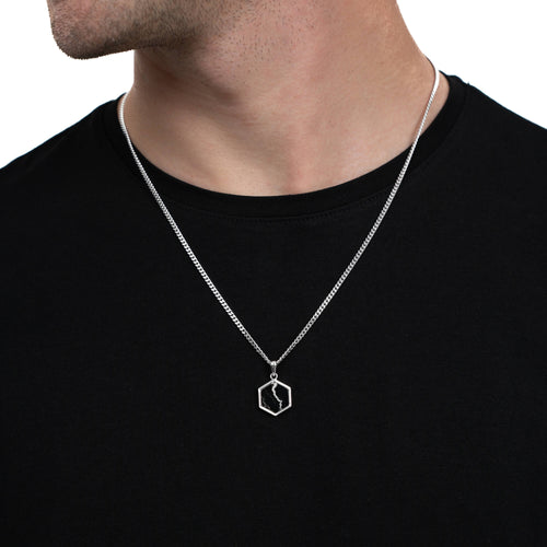 HEXAGON BLACK MARBLE NECKLACE 925 SILVER RHODIUM PLATED - IDENTIM®