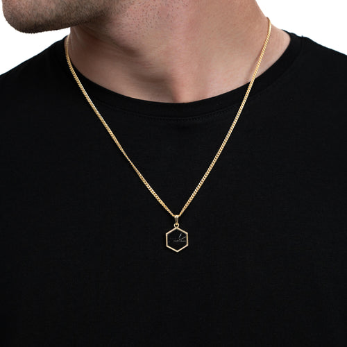 HEXAGON BLACK MARBLE NECKLACE 925 SILVER 18 CARAT GOLD PLATED - IDENTIM®