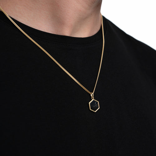 HEXAGON BLACK MARBLE NECKLACE 925 SILVER 18 CARAT GOLD PLATED - IDENTIM®
