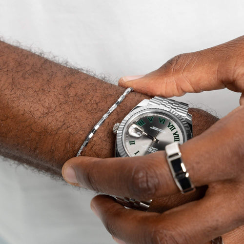 facetted hexagon bracelet elastic 750 white gold - IDENTIM®