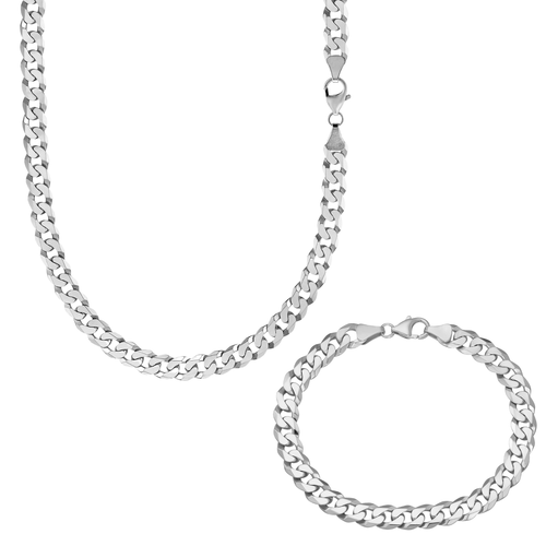 CURB CHAIN SET 925 SILVER RHODIUM-PLATED 7,80MM - IDENTIM®