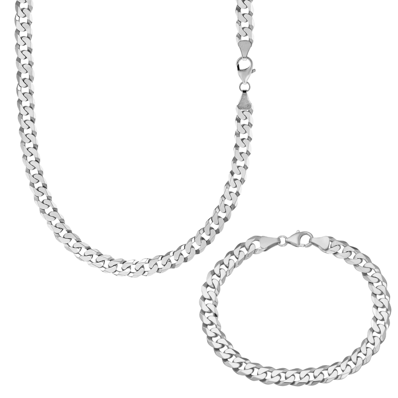 CURB CHAIN SET 925 SILVER RHODIUM PLATED 7,80MM