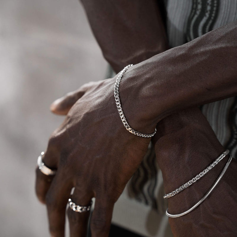 CURB CHAIN CUBAN BRACELET 925 SILVER RHODIUM PLATED 4,00MM