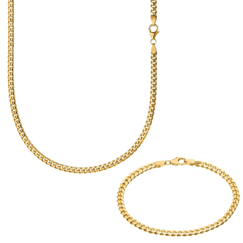 CURB CHAIN SET CUBAN 925 SILVER 18 CARAT GOLD PLATED 4,00MM