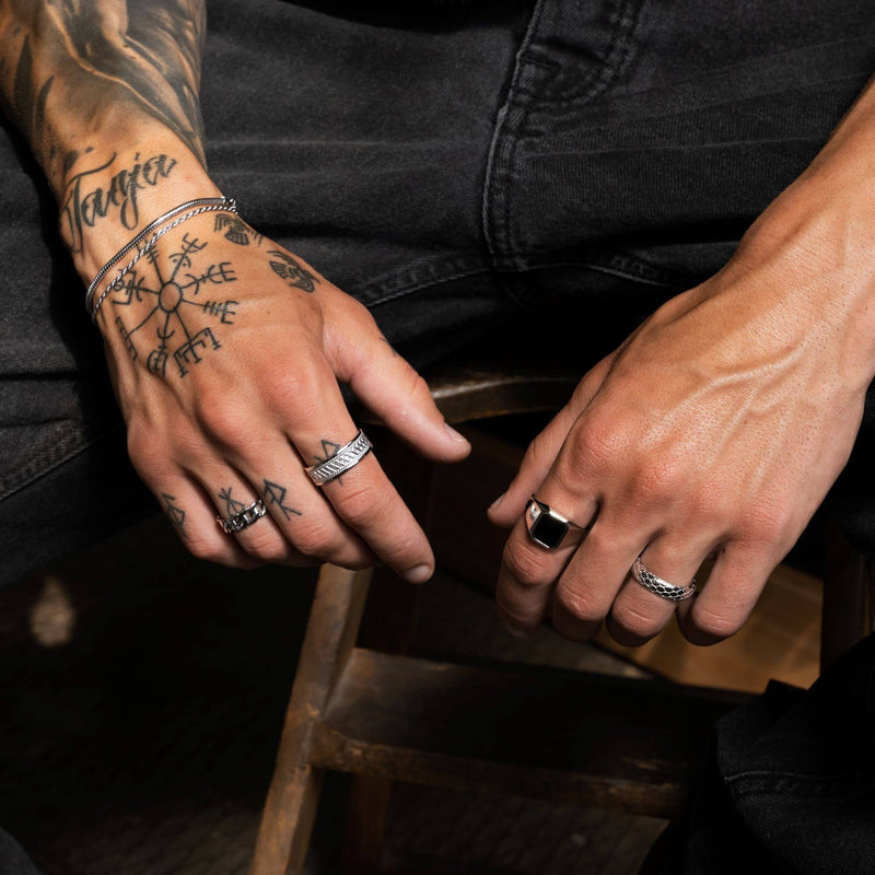 SIGNET RING ONYX OCTAGON 925 SILVER RHODIUM PLATED