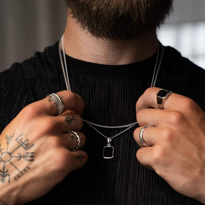 ONYX OCTAGON NECKLACE 925 SILVER RHODIUM-PLATED