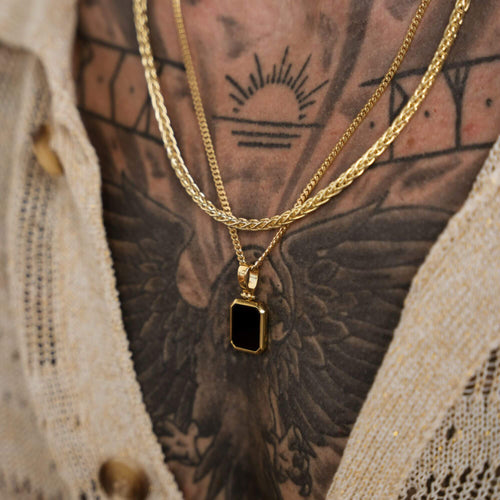 ONYX OCTAGON NECKLACE 925 SILVER 18 CARAT GOLD PLATED - IDENTIM®