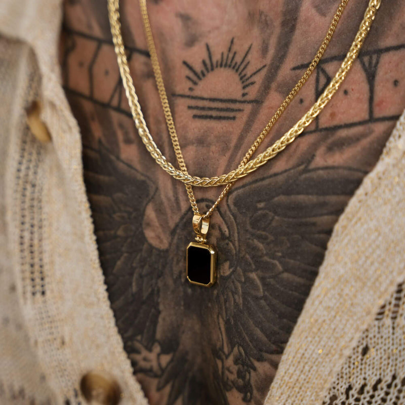 ONYX OCTAGON NECKLACE 925 SILVER 18 CARAT GOLD PLATED