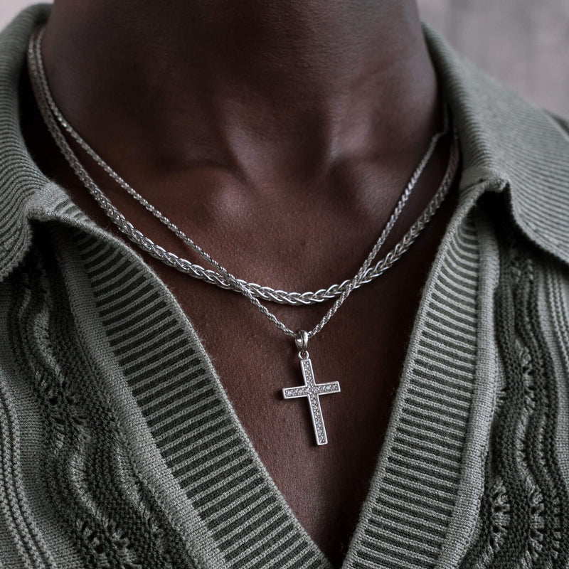 CROSS NECKLACE ICED OUT 925 SILVER RHODIUM PLATED