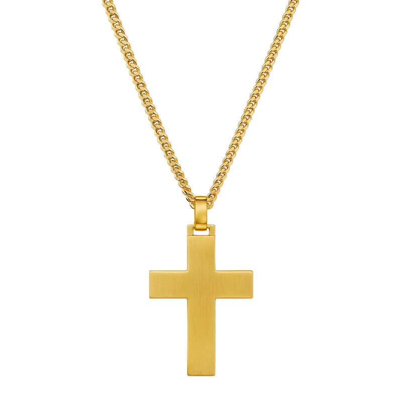 CROSS NECKLACE MATTED 925 SILVER 18 CARAT GOLD PLATED