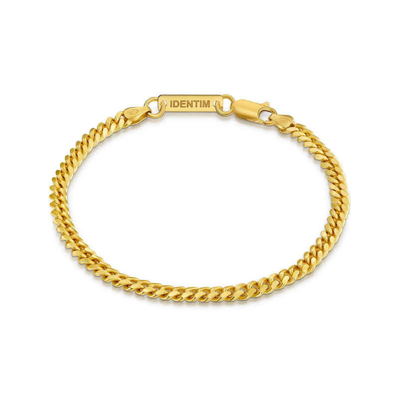 CURB CHAIN CUBAN BRACELET 4.00MM 925 SILVER 18 CARAT GOLD PLATED
