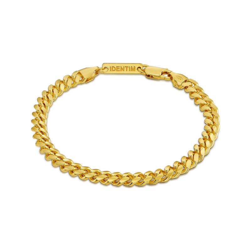 CURB CHAIN CUBAN BRACELET 5.30MM 925 SILVER 18 CARAT GOLD PLATED