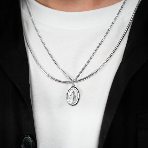 MADONNA NECKLACE SNAKE CHAIN SET 925 SILVER RHODIUM PLATED - IDENTIM®