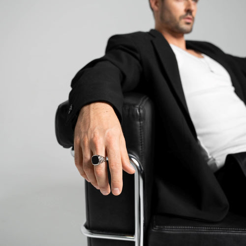 ART NOUVEAU SIGNET RING 925 SILVER RHODIUM-PLATED - IDENTIM®