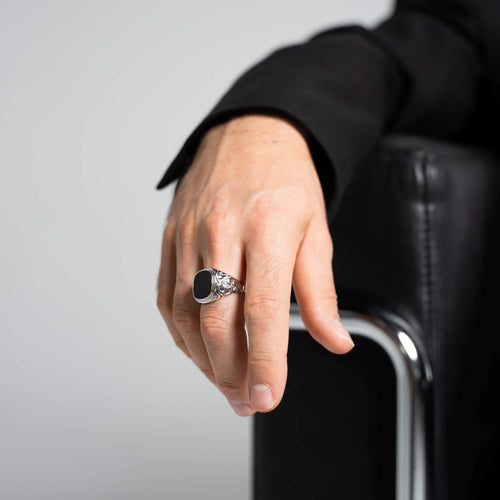 ART NOUVEAU SIGNET RING 925 SILVER RHODIUM-PLATED - IDENTIM®
