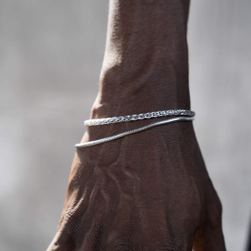 BRACELET SET BRAID SNAKE SILVER BRACELET 925 SILVER RHODIUM PLATED - IDENTIM®